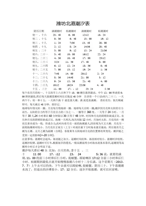 潍坊北港潮汐表-潍坊秧子涨潮