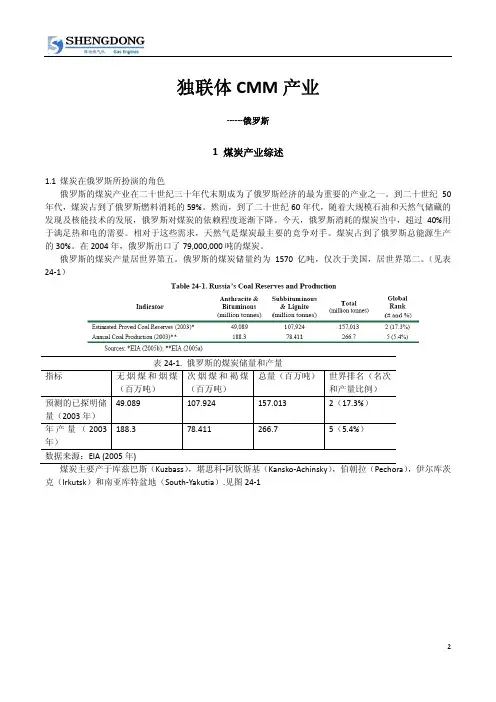 独联体国家CMM产业---俄罗斯