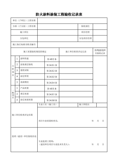 防火涂料涂装工程验收记录表