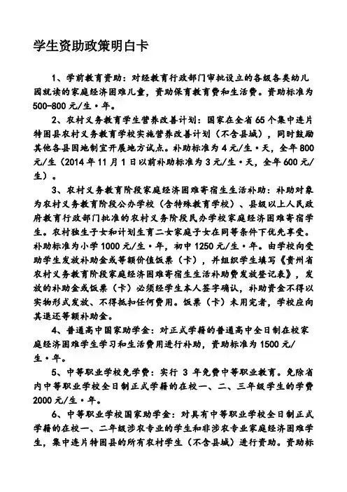 学生资助政策明白卡