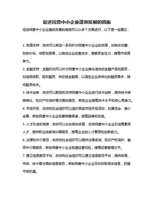 促进民营中小企业蓬勃发展的措施