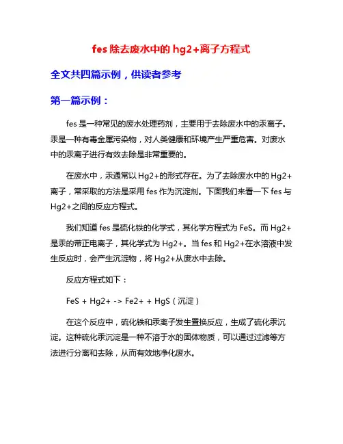 fes除去废水中的hg2+离子方程式