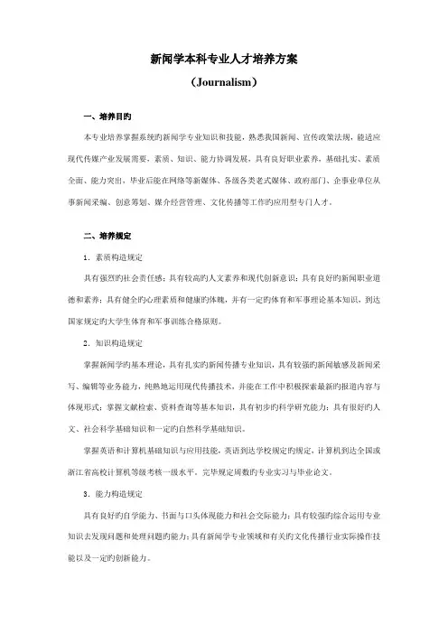 新闻学本科专业人才培养方案