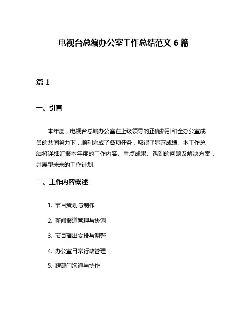 电视台总编办公室工作总结范文6篇