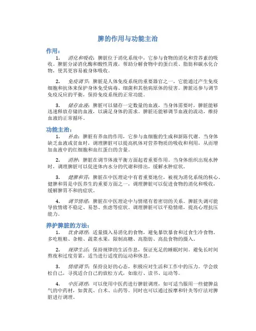 脾的作用与功能主治