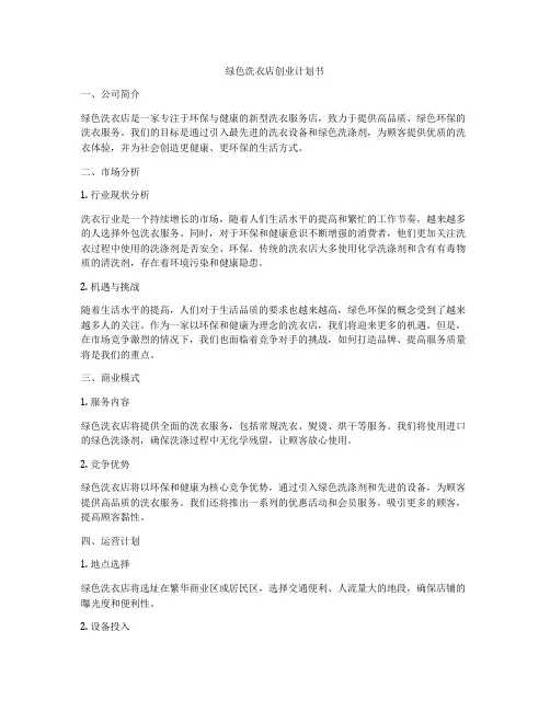 绿色洗衣店创业计划书