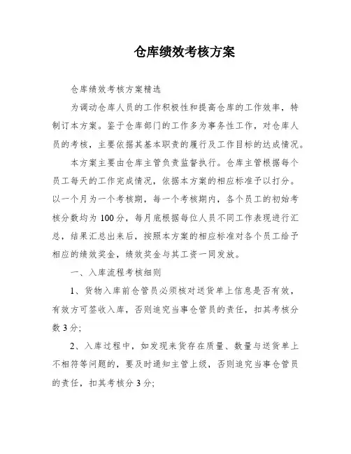 仓库绩效考核方案