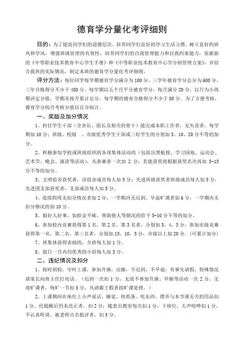 班级德育学分量化考评细则
