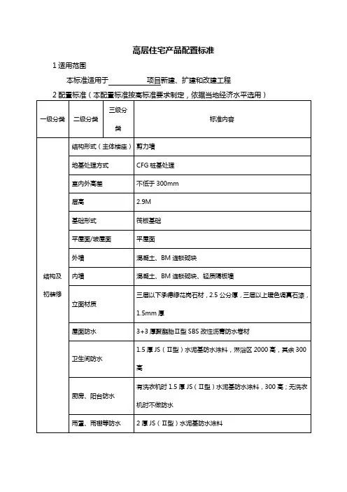 高层住宅配置标准