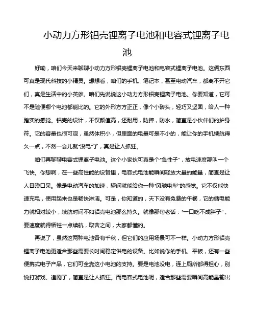 小动力方形铝壳锂离子电池和电容式锂离子电池
