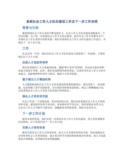 系统社会工作人才队伍建设工作总结及下一步工作安排