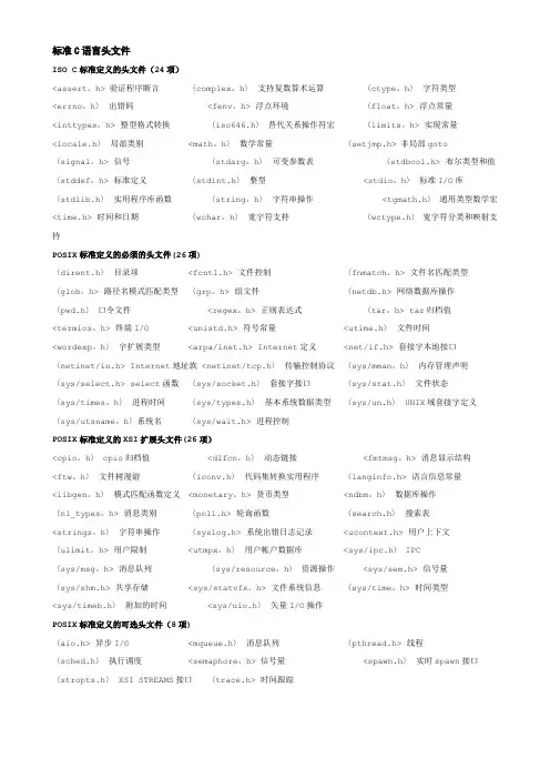 C语言头文件大全