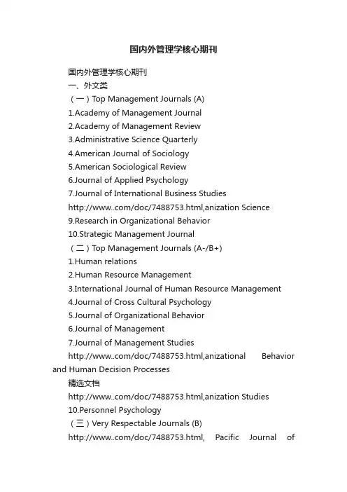 国内外管理学核心期刊