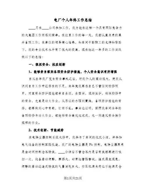 电厂个人年终工作总结(7篇)