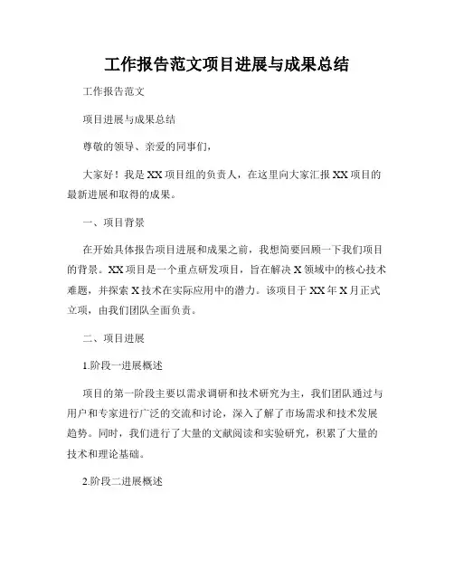 工作报告范文项目进展与成果总结