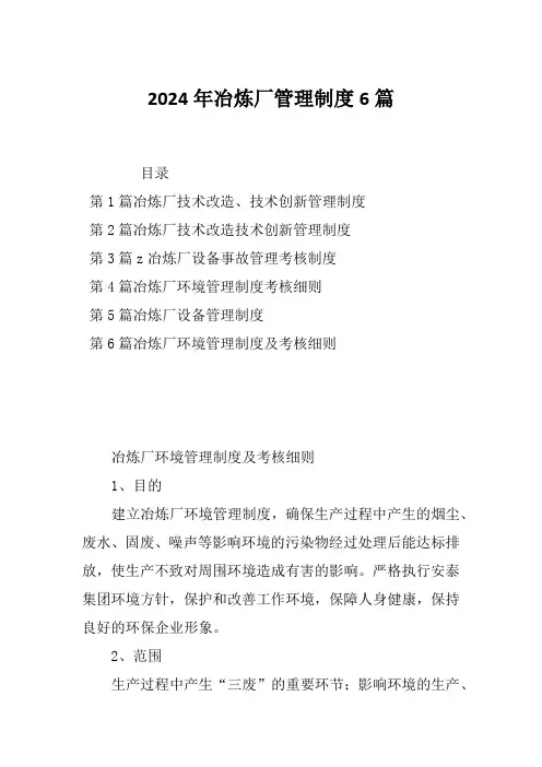 2024年冶炼厂管理制度6篇