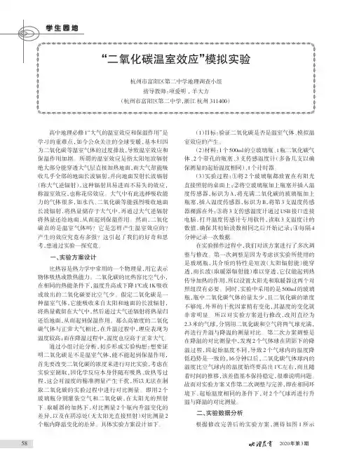 “二氧化碳温室效应”模拟实验
