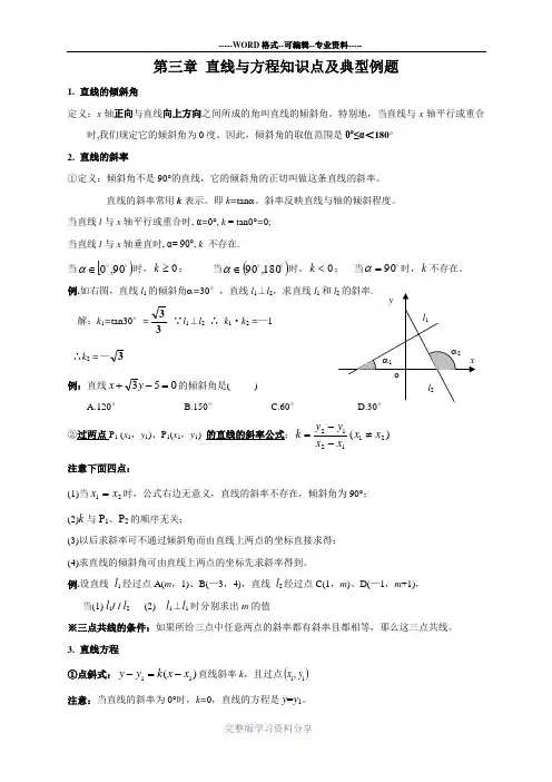 第三章-直线与方程知识点及典型例题
