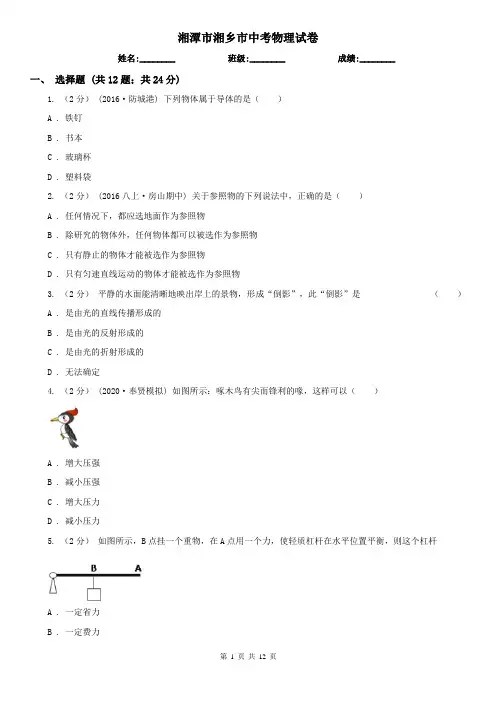 湘潭市湘乡市中考物理试卷