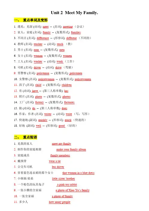 单元 复习知识点题纲 -仁爱科普版七年级英语上册(含答案)