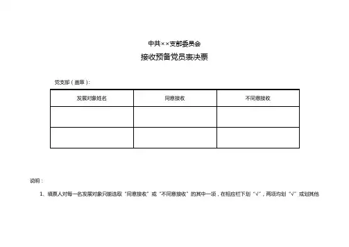 接收预备党员表决票、表决情况汇总表