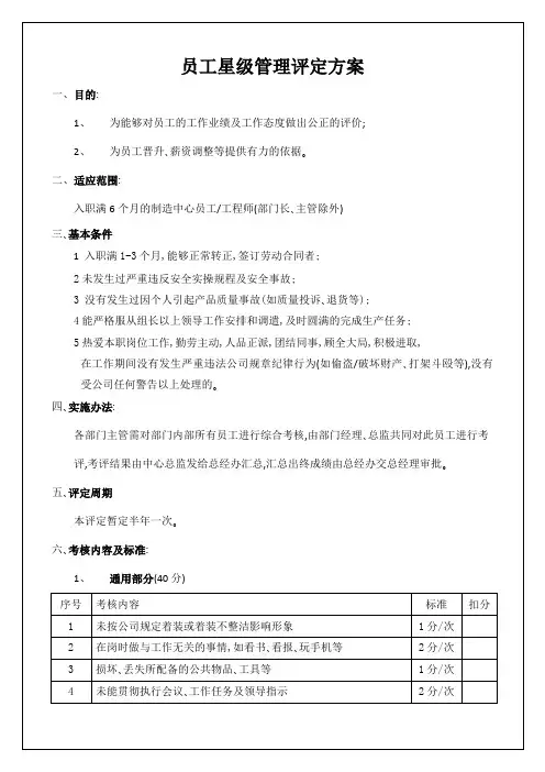 员工星级管理评定方案