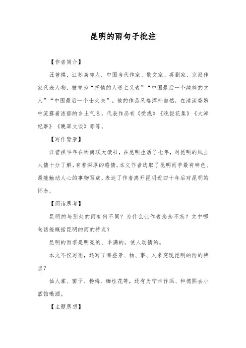 昆明的雨句子批注