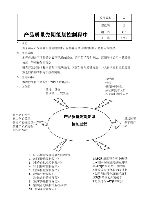 产品质量先期策划控制程序