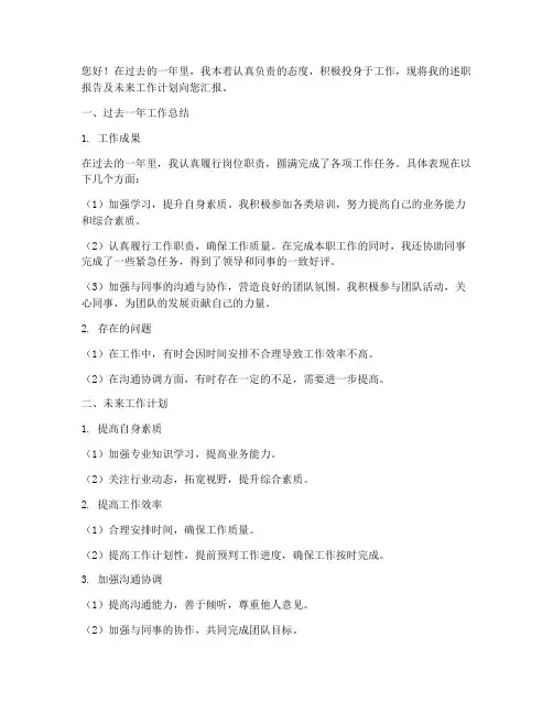 述职报告将来工作计划