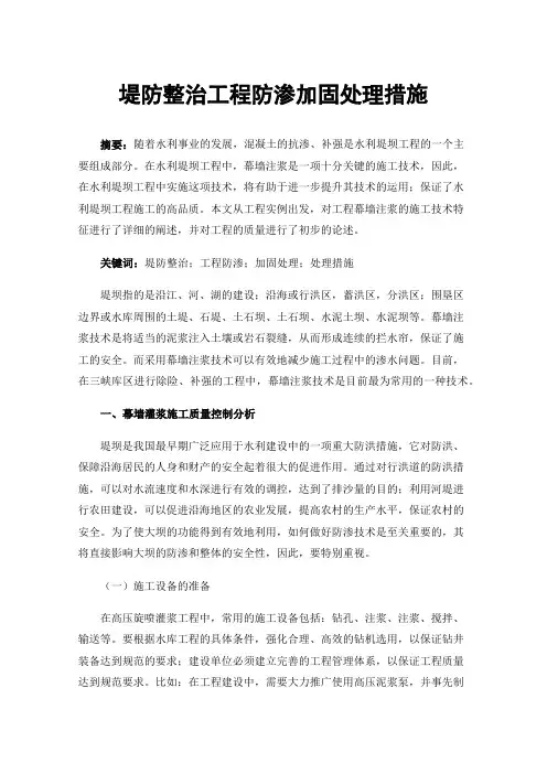 堤防整治工程防渗加固处理措施