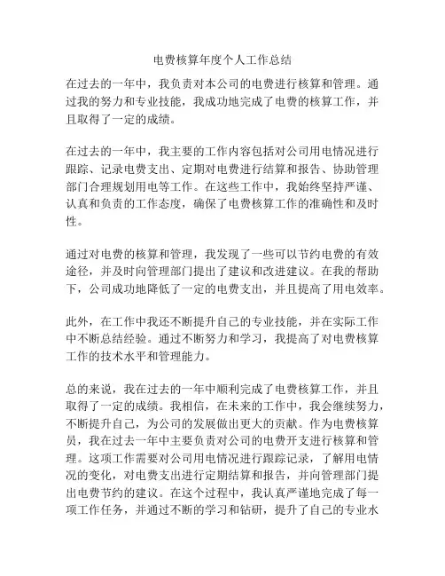 电费核算年度个人工作总结