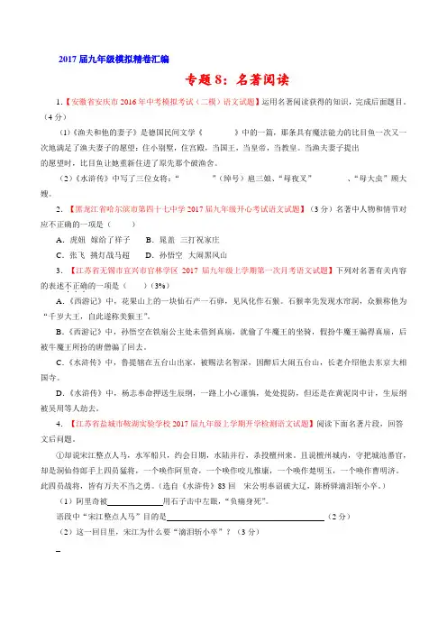 专题08 名著导读((第01期)-2016-2017学年九年级语文精品解析卷汇编(原卷版)