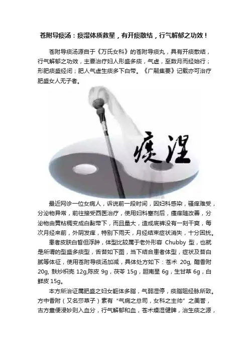 苍附导痰汤：痰湿体质救星，有开痰散结，行气解郁之功效！