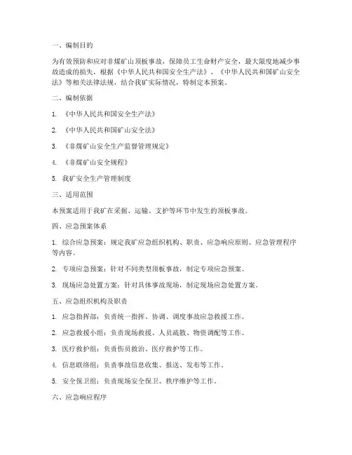 非煤矿山顶板应急预案