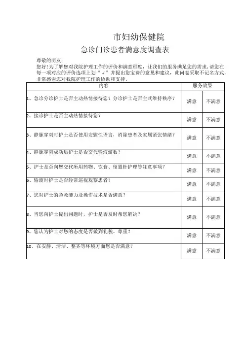 急诊门诊患者满意度调查表