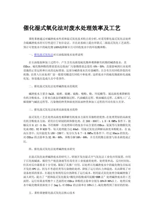 催化湿式氧化法对废水处理效率及工艺