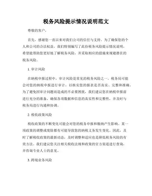 税务风险提示情况说明范文
