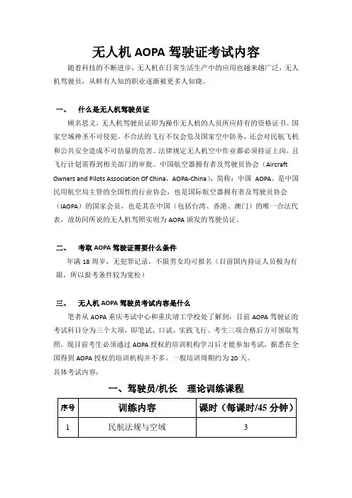 无人机AOPA驾驶证考试内容