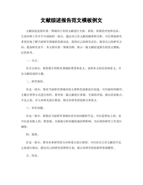 文献综述报告范文模板例文