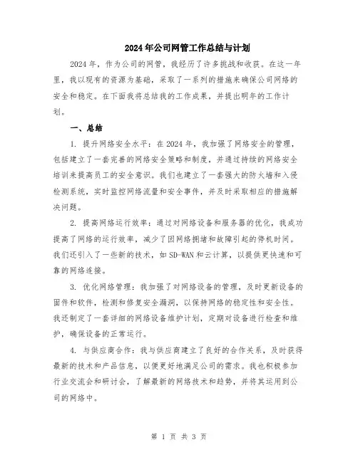 2024年公司网管工作总结与计划