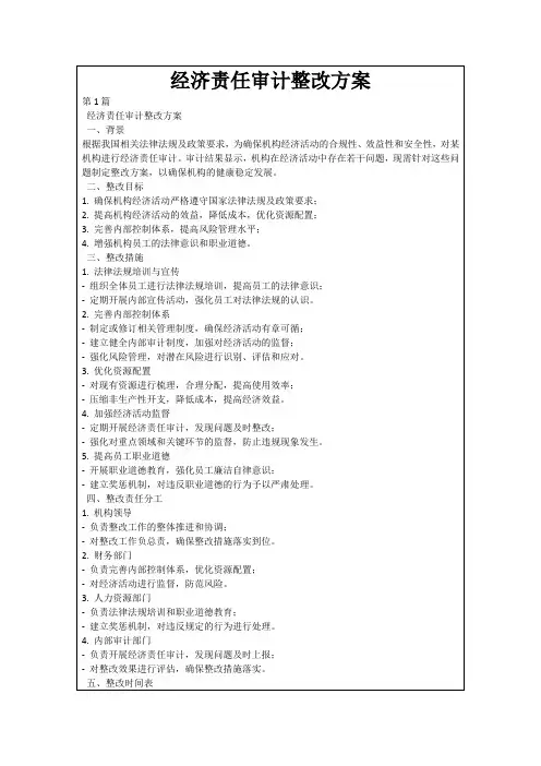 经济责任审计整改方案