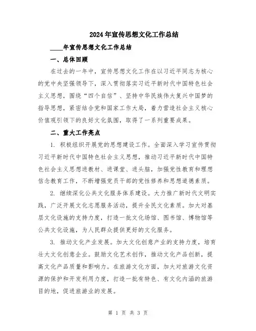 2024年宣传思想文化工作总结