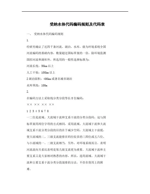 受纳水体代码编码规则及代码表