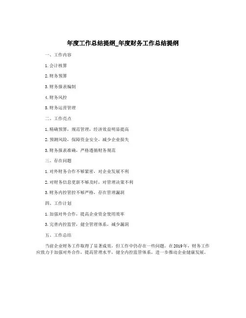 年度工作总结提纲_年度财务工作总结提纲