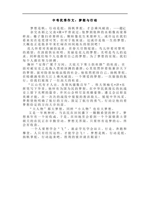 中考优秀作文：梦想与行动