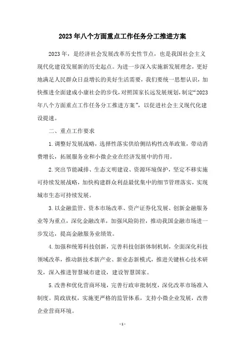2023年八个方面重点工作任务分工推进方案