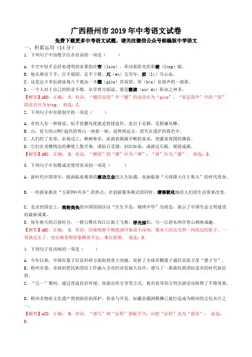 (完整版)2019年广西梧州市中考语文试题(版,含解析)