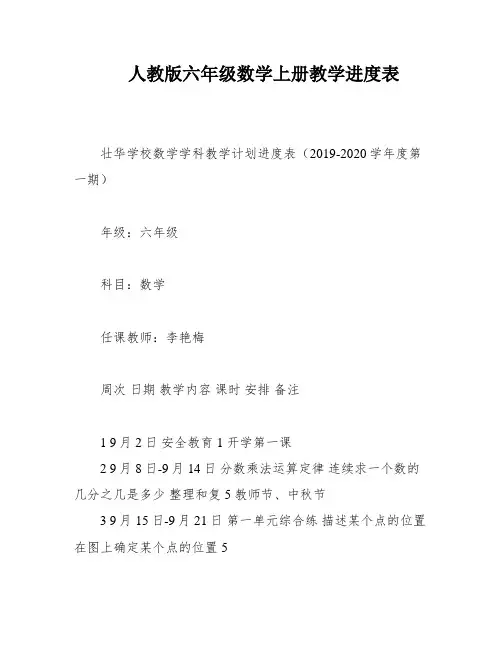 人教版六年级数学上册教学进度表