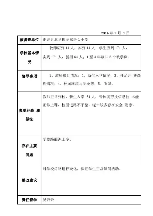 东房头小学督学责任区随访督导记录表