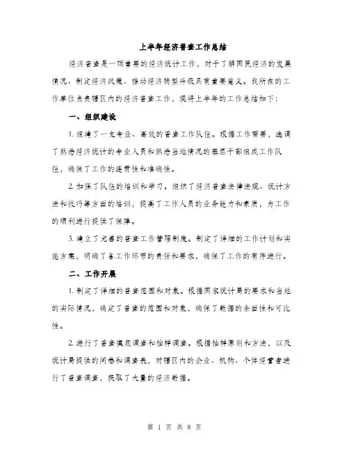 上半年经济普查工作总结(3篇)